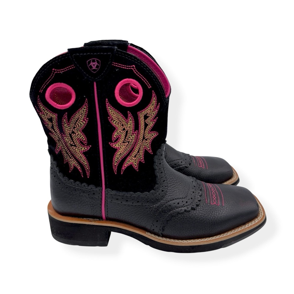 ARIAT Women's Fatbaby Western Boots Black Pink Leather Cowgirl Square Toe 6.5B